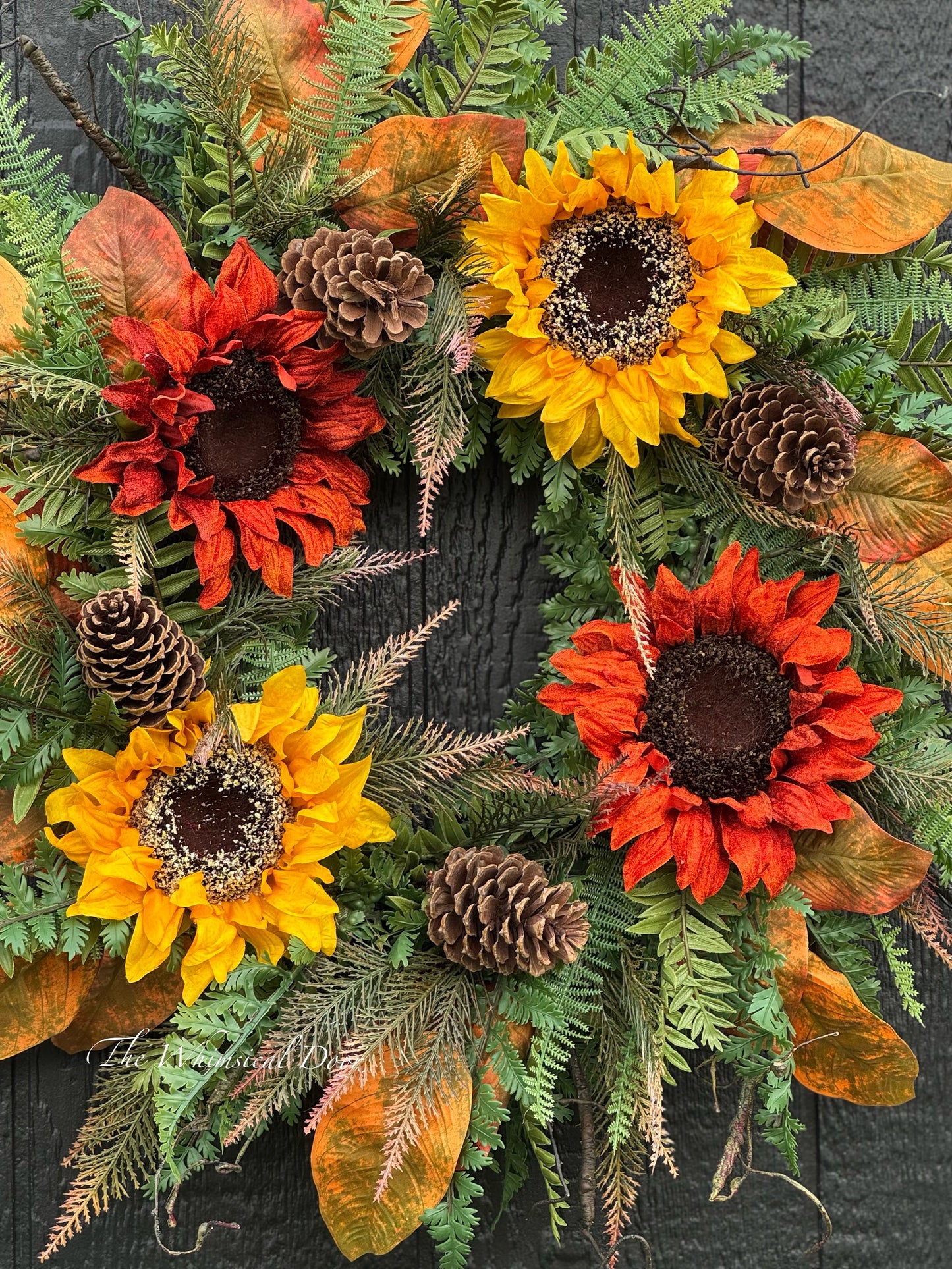 24” Fall Wreath with Sunflowers , Fall Foliage & Wispy Branches wreath - fall sunflower wreath