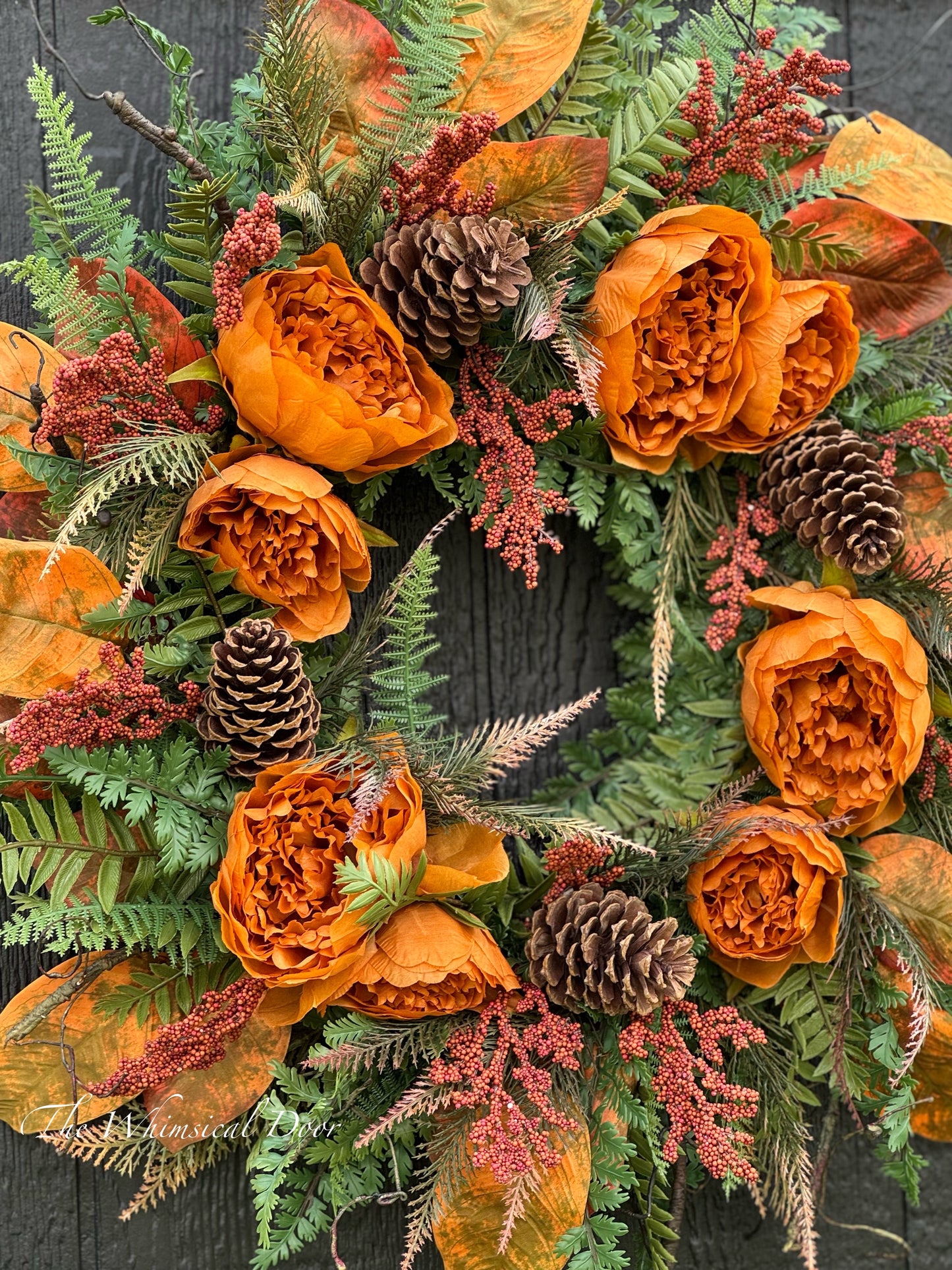 Peony and Pinecone rustic fall wreath, Fall Door Wreath, BEST SELLER Peony Wreath, Front Door Wreaths, Holiday Wreaths for Decorating