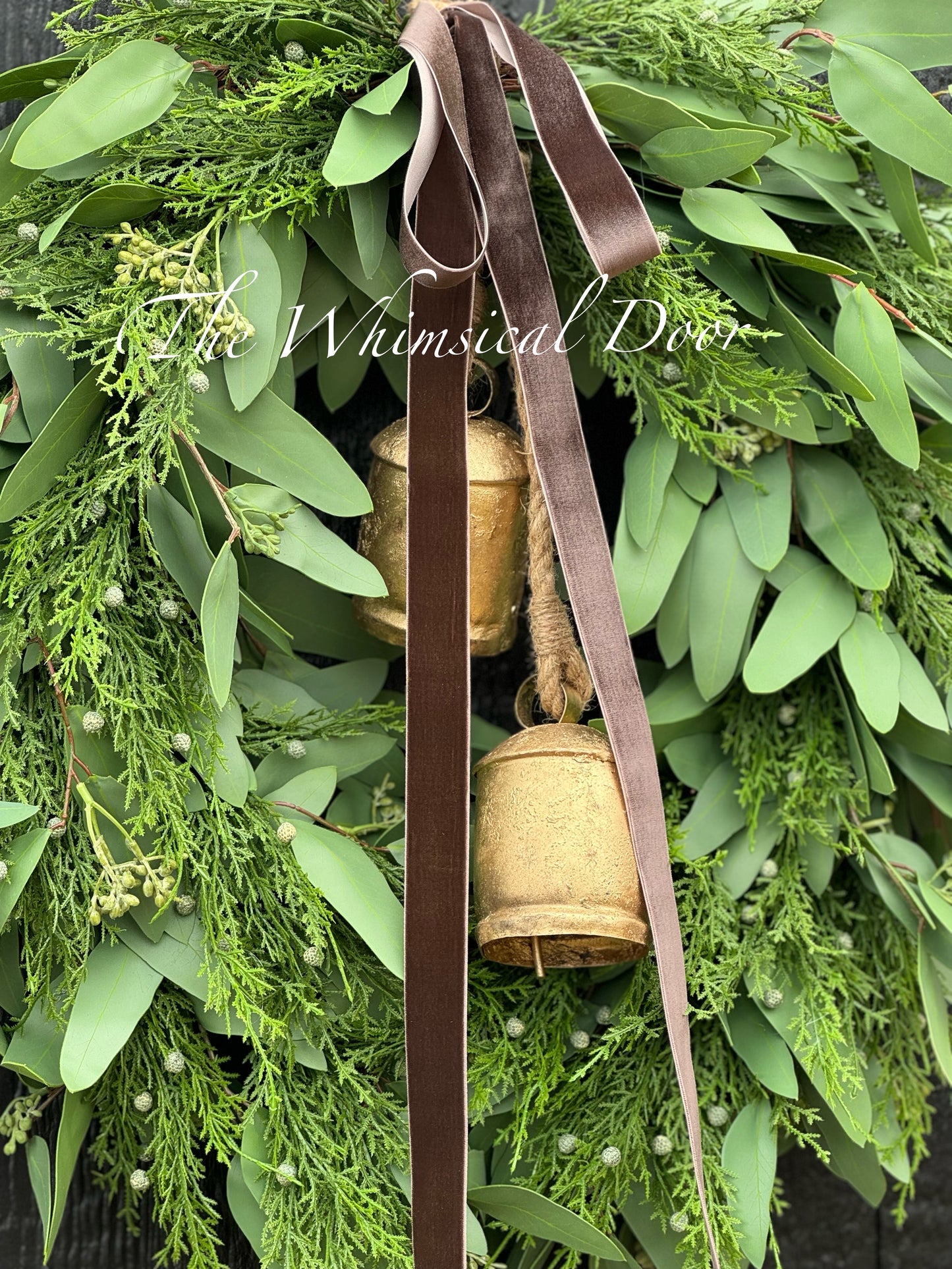 Willow and Juniper wreath with brown velvet bow