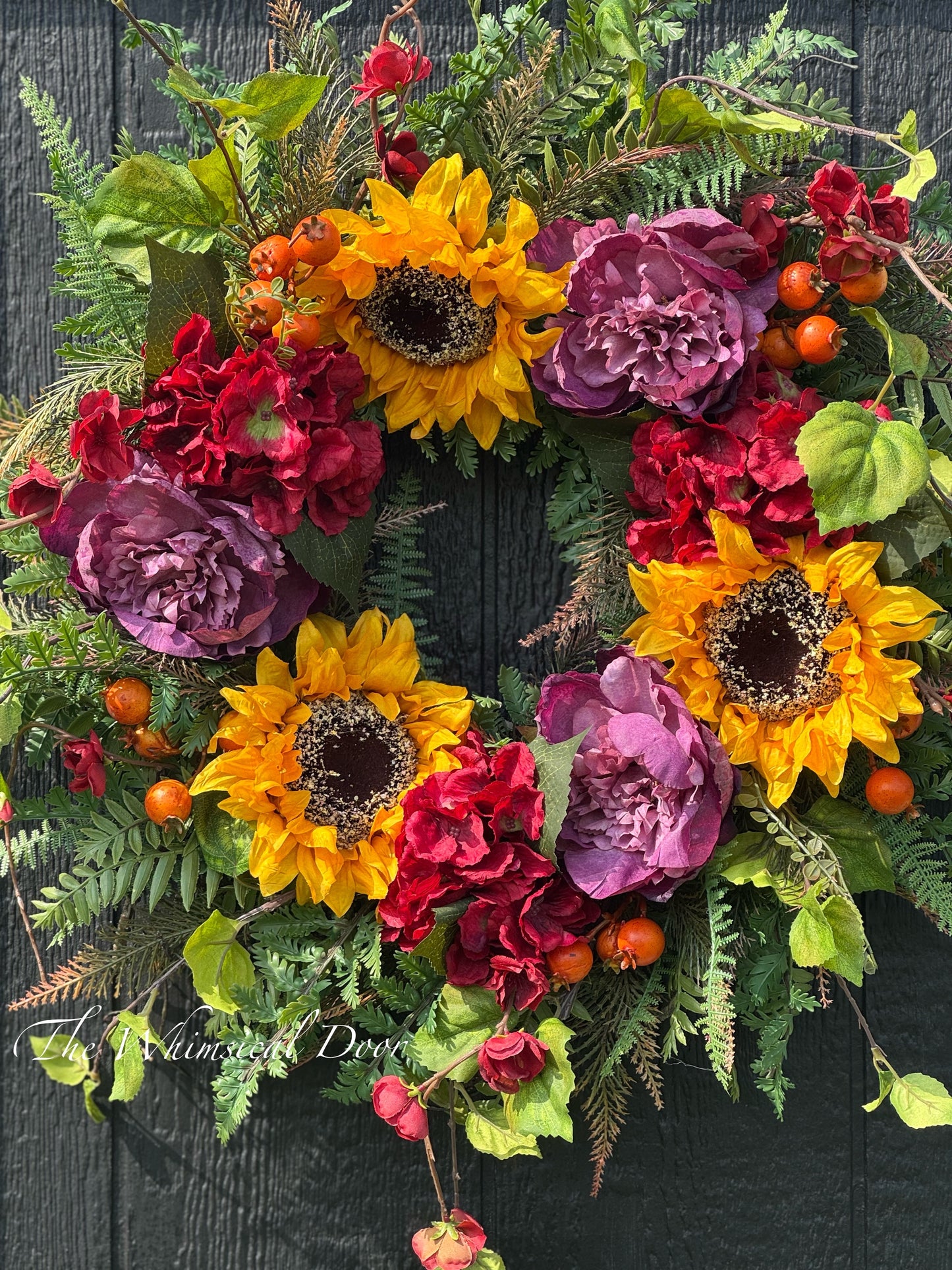 Fall Wreath with Peony, Hydrangea & Sunflowers – Autumn Door Decor - New for Fall wreath -