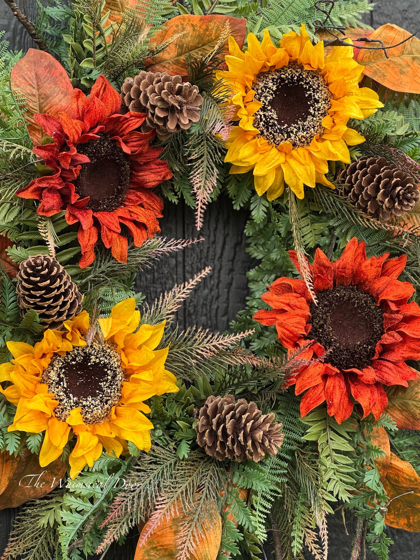 24” Fall Wreath with Sunflowers , Fall Foliage & Wispy Branches wreath - fall sunflower wreath