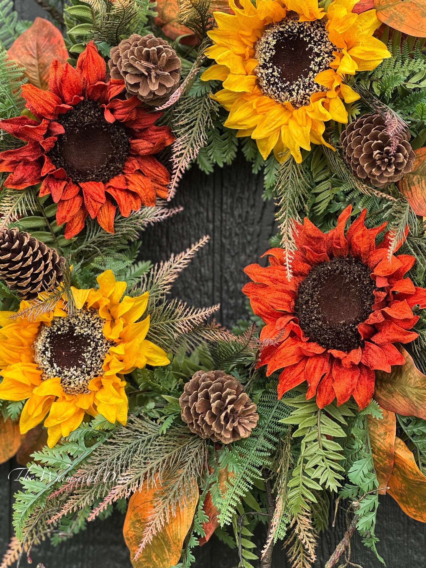 24” Fall Wreath with Sunflowers , Fall Foliage & Wispy Branches wreath - fall sunflower wreath
