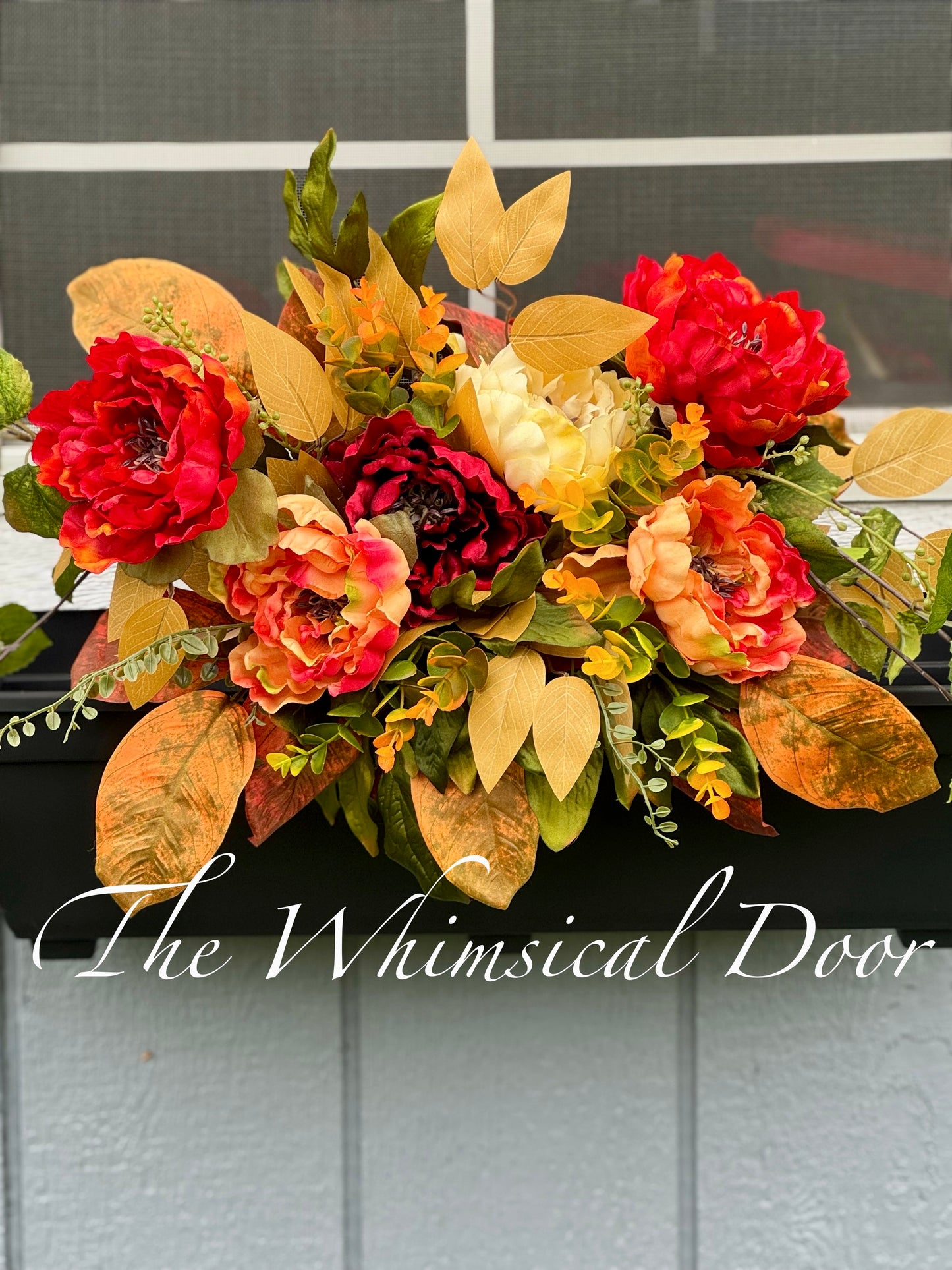 window planter flowers- drop in urn filler - urn filler - fall peony window box - Sunset on Summer