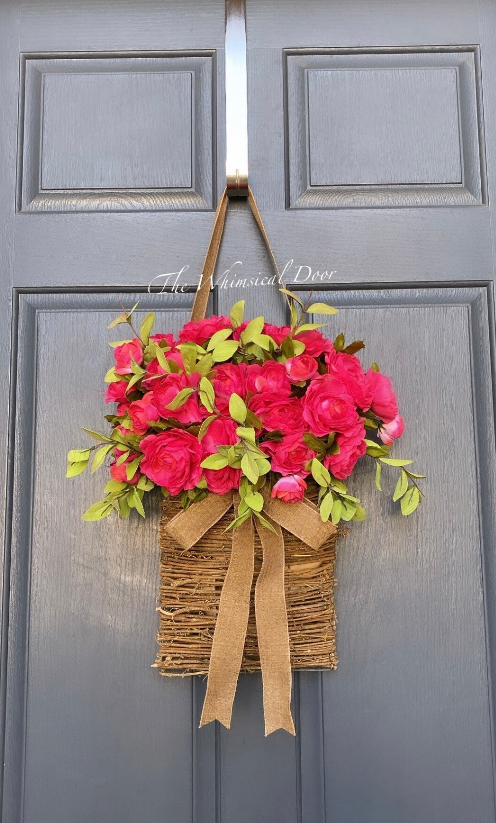 Pink Ranunculus basket wreath