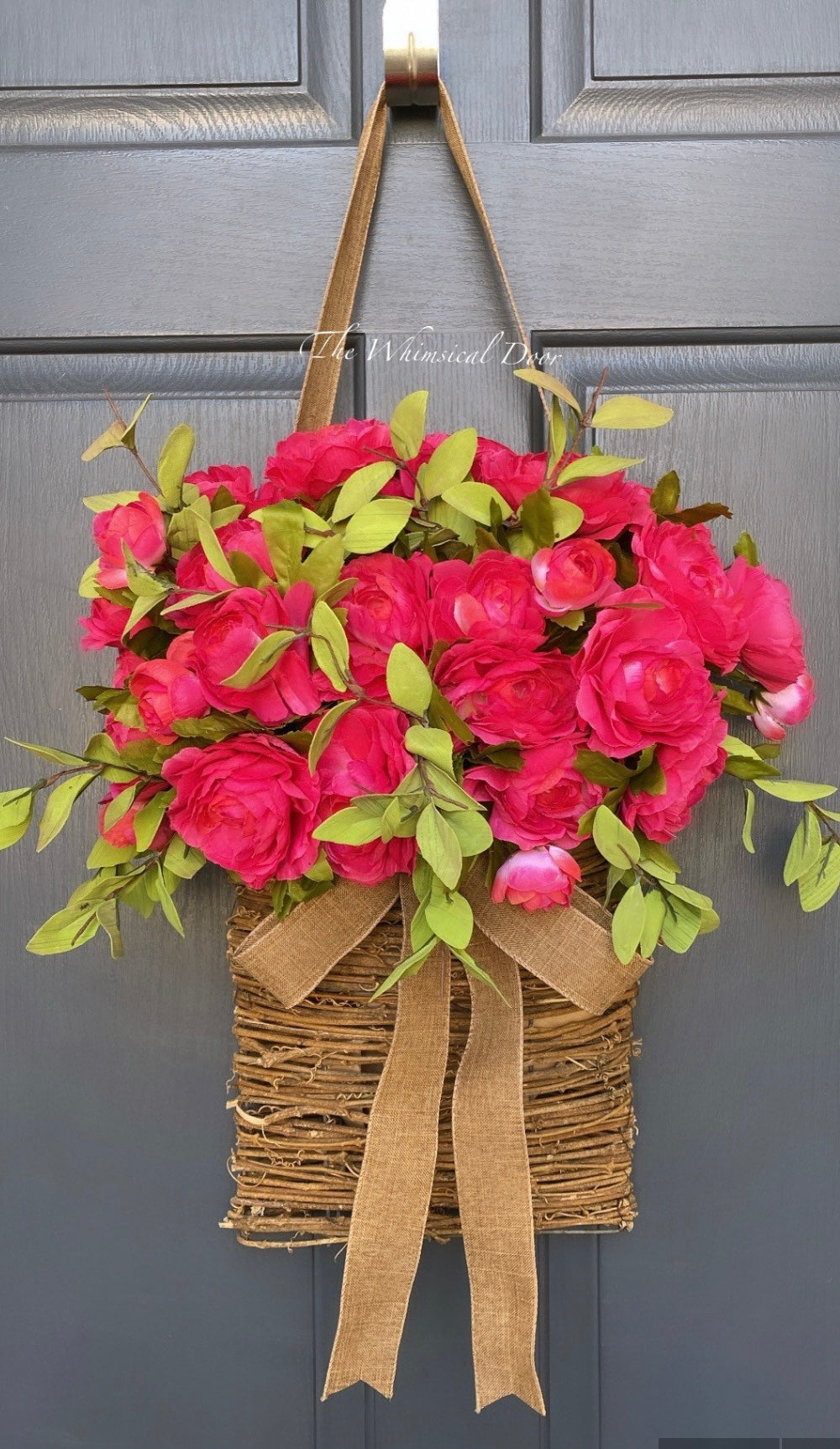 Pink Ranunculus basket wreath