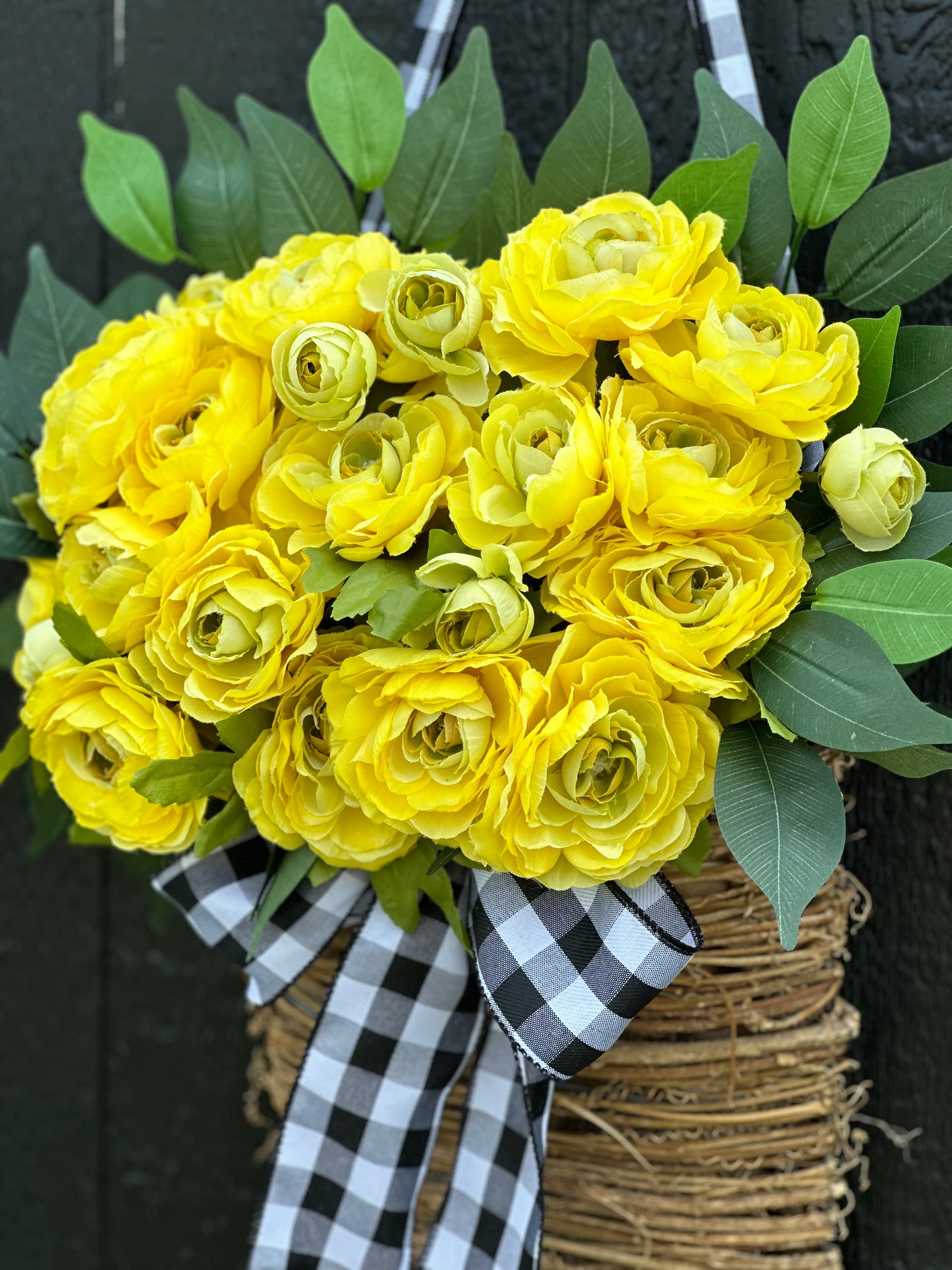 Yellow Ranunculus basket wreath