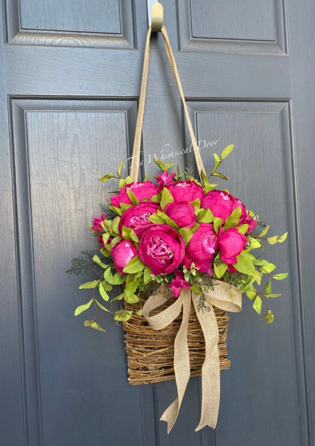 Peony basket wreath- peony wreath - spring wreath