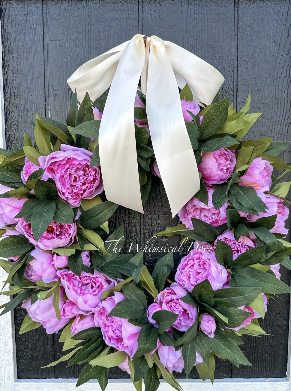 Cream bow peony wreath