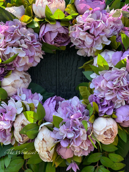 Wispy peony and hydrangea wreath