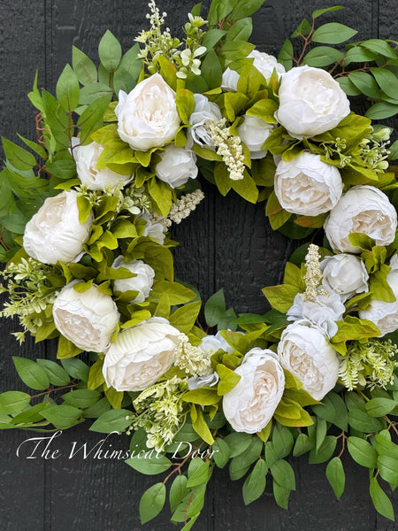 Wispy peony wreath - white peony wreath