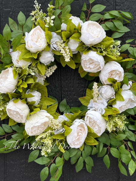 Wispy peony wreath - white peony wreath