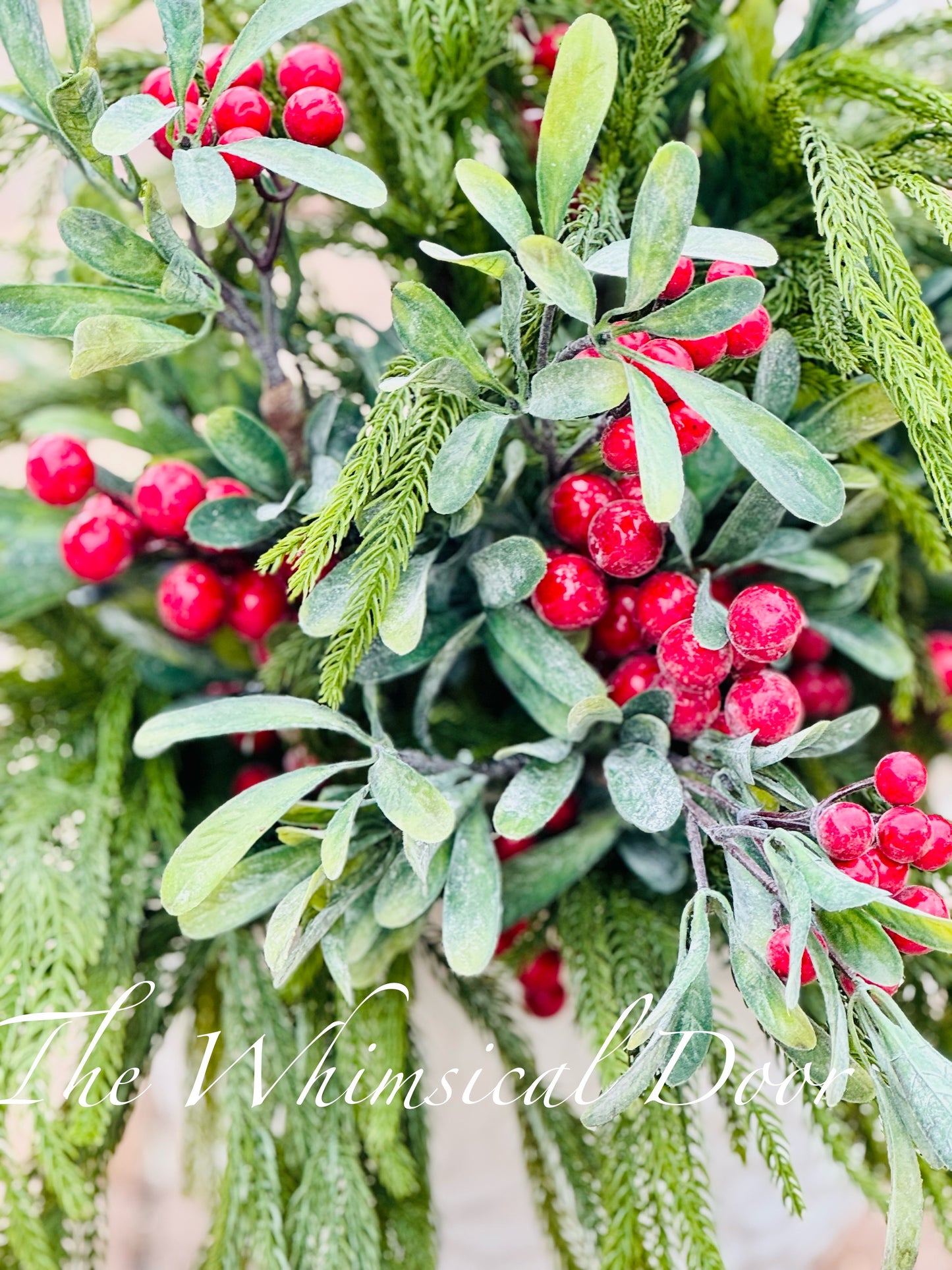 Natural Touch Norfolk Pine -  Large Outdoor Planter - Winter Urn Filler Arrangement with Mistletoe