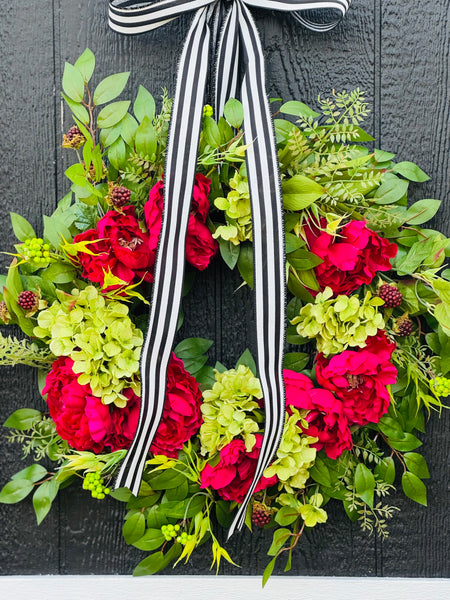 Peony and Hydrangea spring wreath