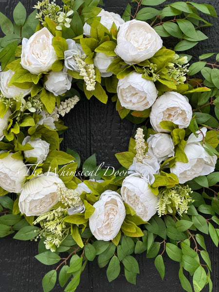 Wispy peony wreath - white peony wreath