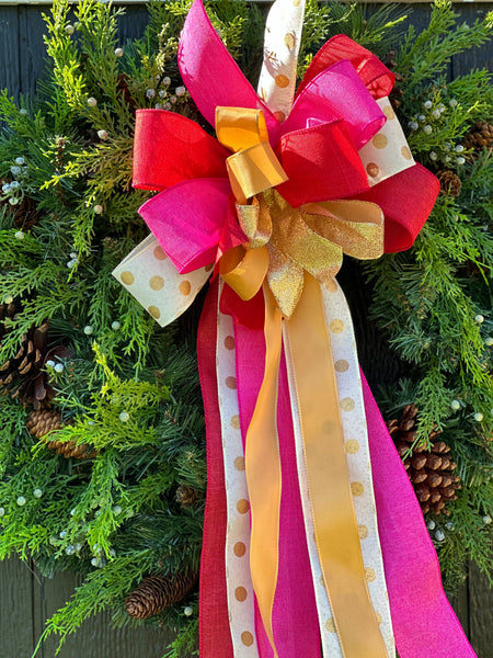 Red pink and gold Christmas wreath