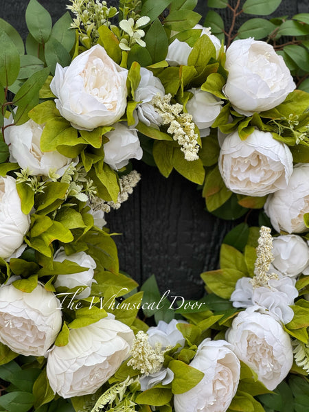 Wispy peony wreath - white peony wreath