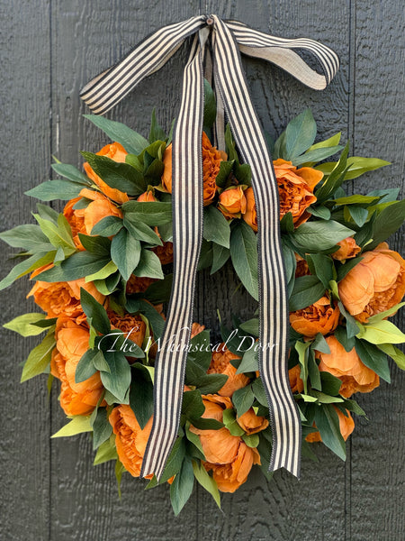 Copper peony wreath - Fall wreath