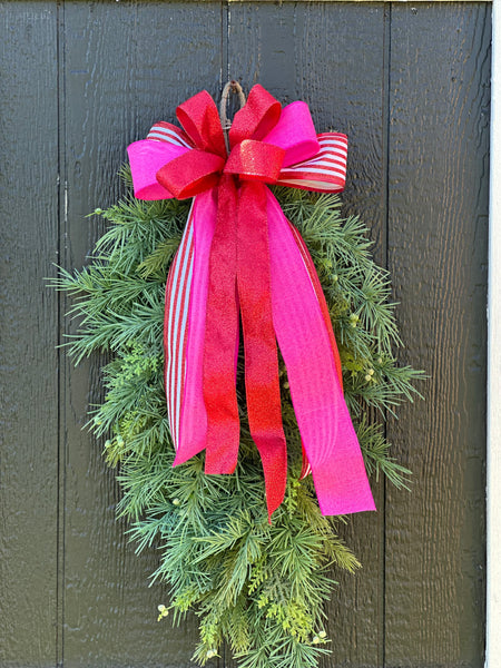Red and Pink bow swag wreath
