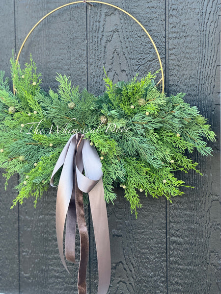 Winter greenery hoop wreath