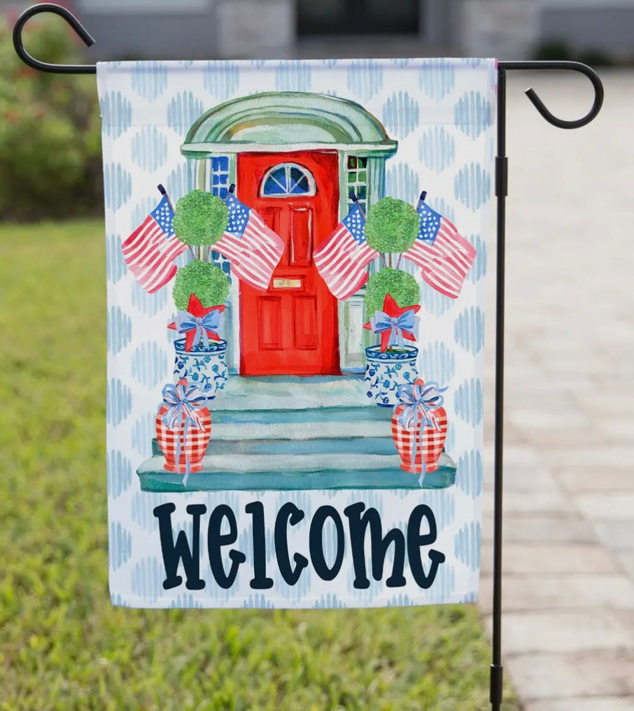 Chinoiserie Topiary Garden Flag, Grand Millennial Outdoor, 4th of July House Flag, Housewarming Gift