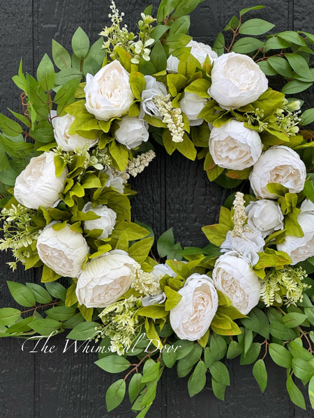 Wispy peony wreath - white peony wreath