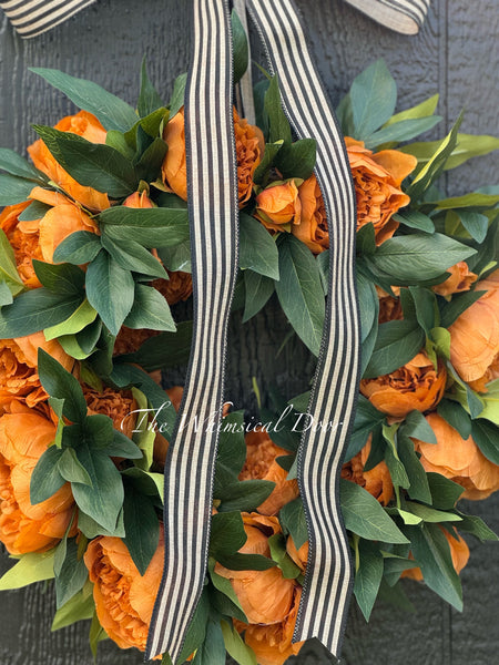 Copper peony wreath - Fall wreath