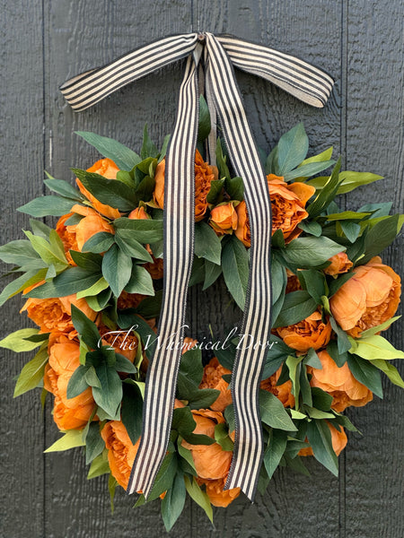 Copper peony wreath - Fall wreath