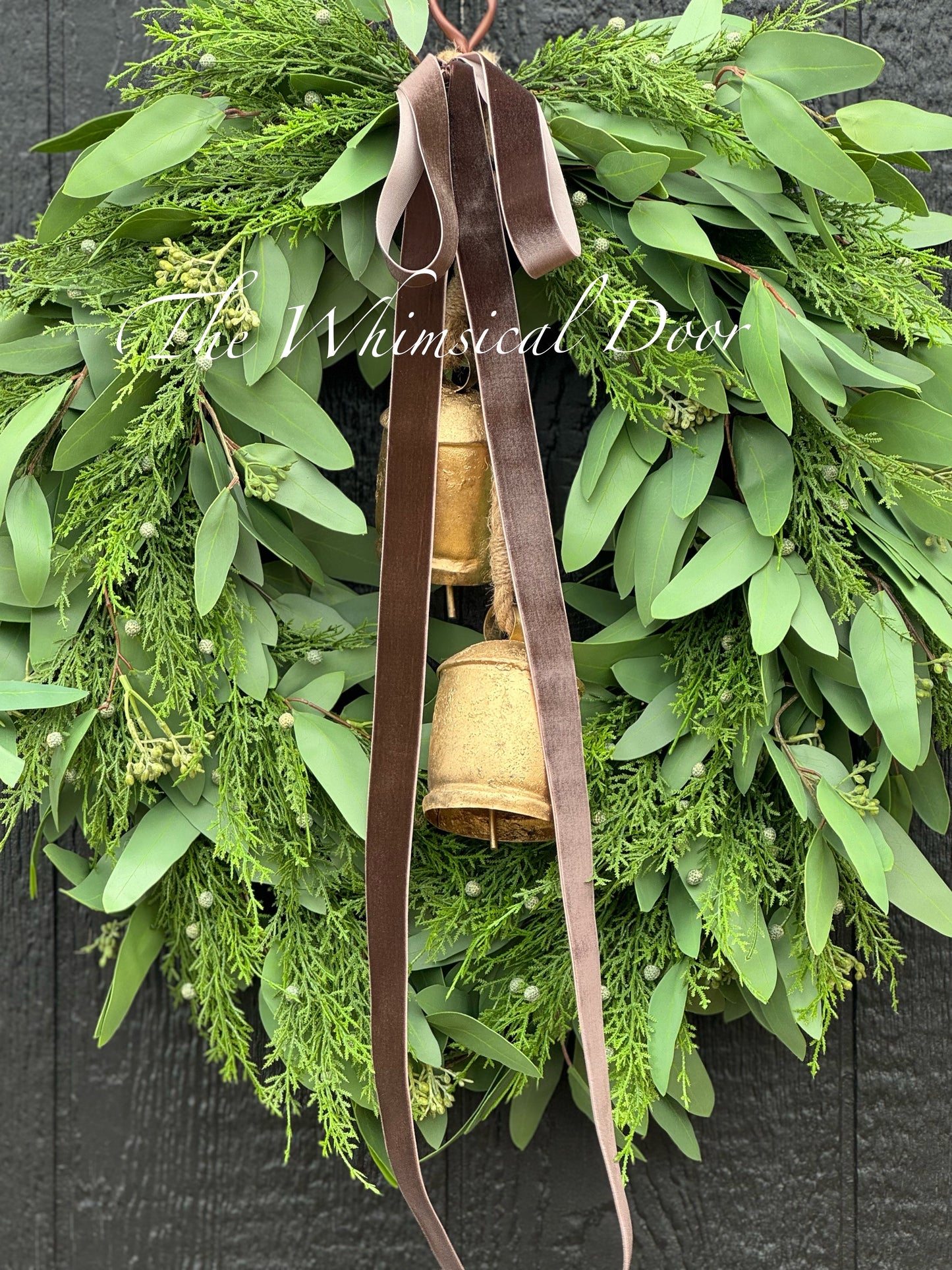 Willow and Juniper wreath with brown velvet bow