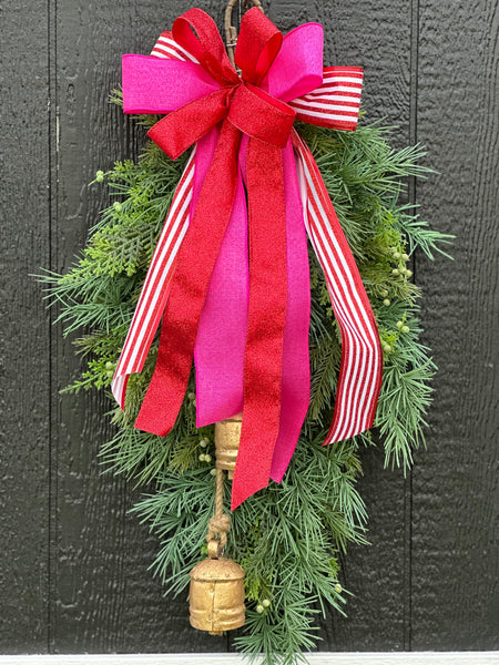Red and Pink bow swag wreath