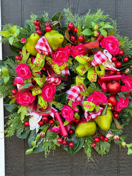 Pink and green Christmas wreath