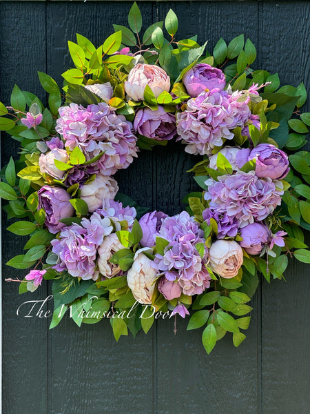 Wispy peony and hydrangea wreath