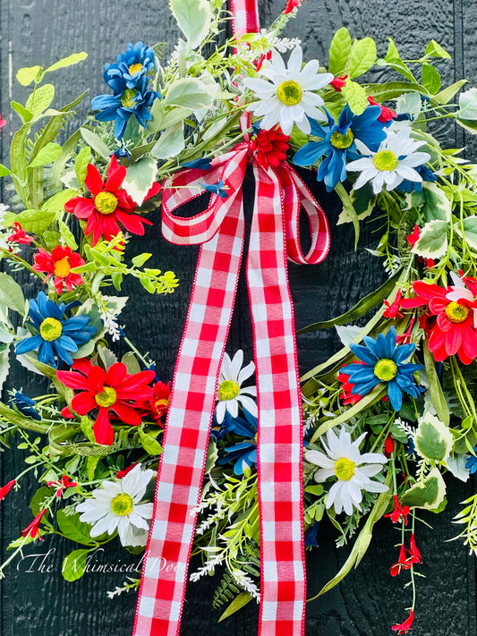 Summer wreath- Daisy wreath- new for summer wreath -storm door wreath - 4th of July wreath