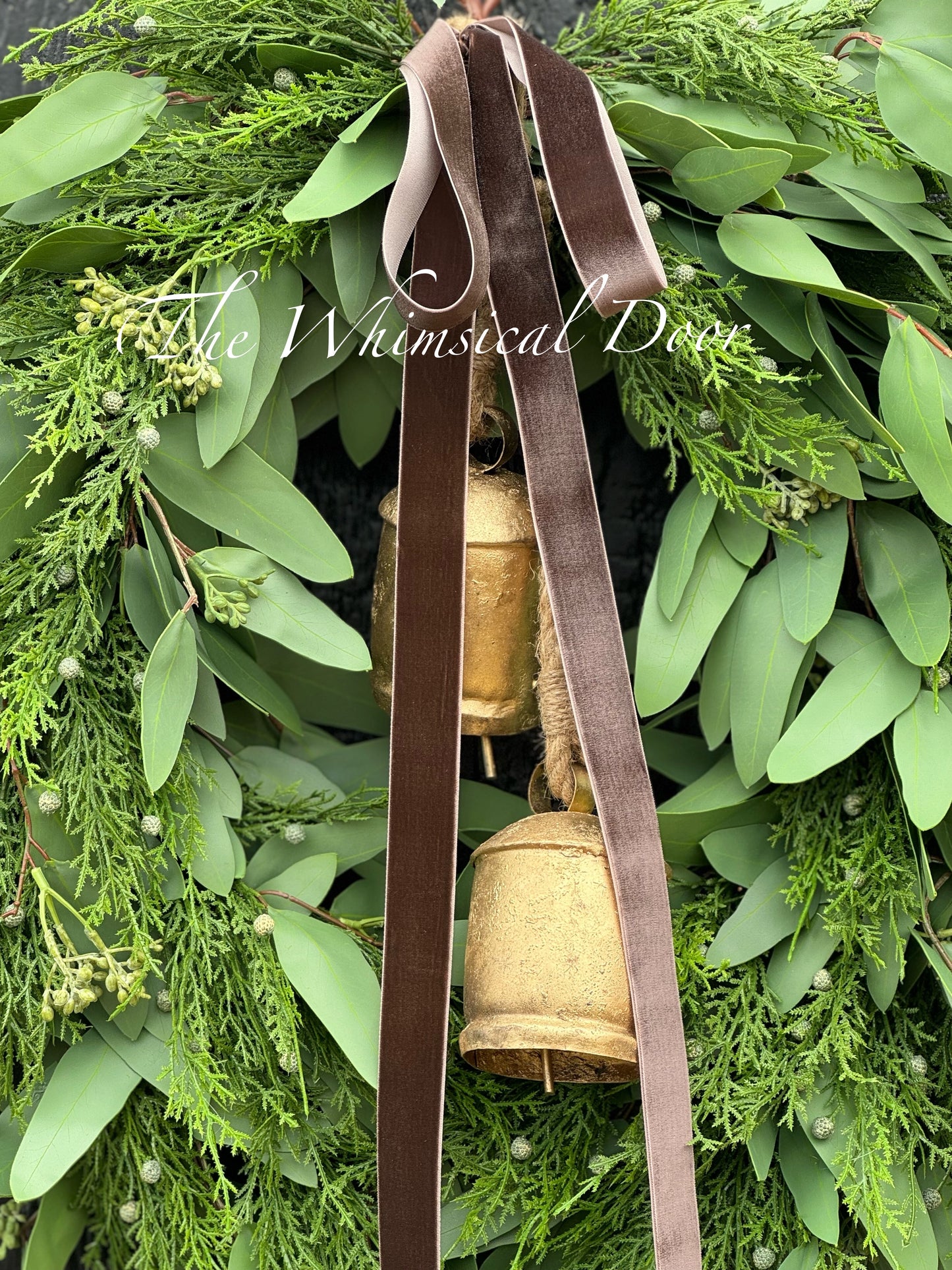 Willow and Juniper wreath with brown velvet bow