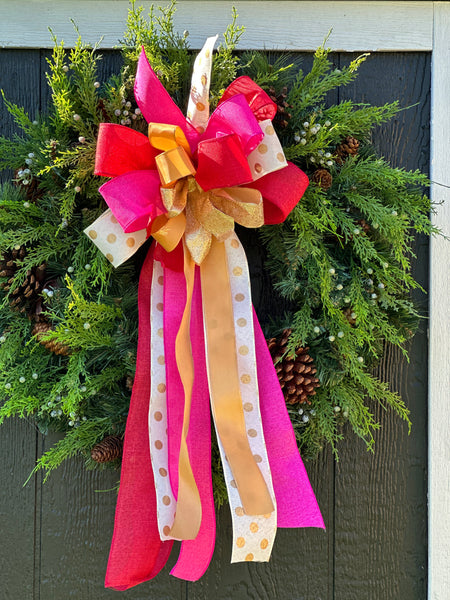 Red pink and gold Christmas wreath