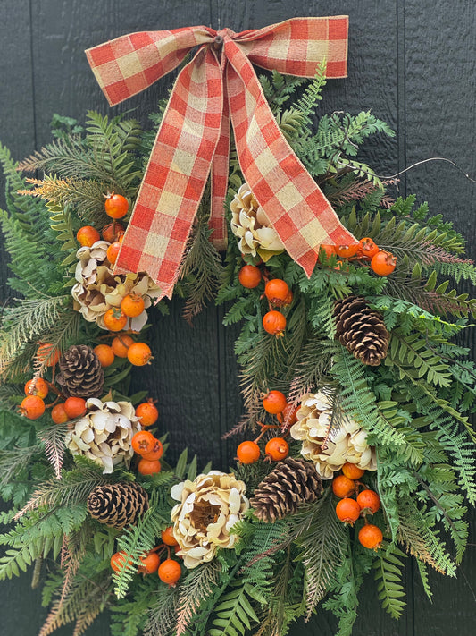 Fall wreath - farmhouse fall wreath - peony and berry fall wreath