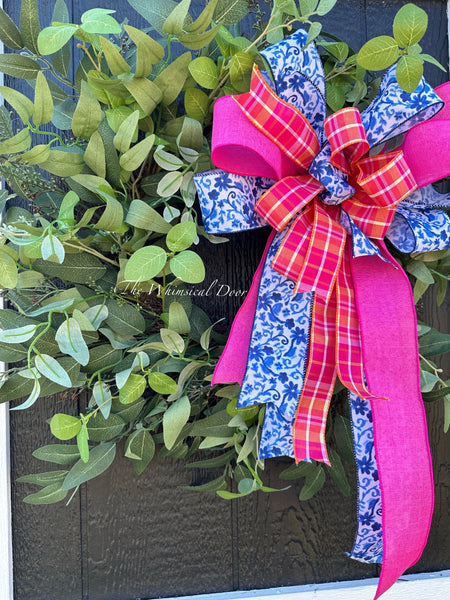 Greenery wreath - Spring wreath - Chinoiserie bow wreath