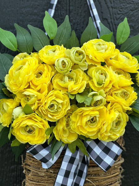 Yellow Ranunculus basket wreath