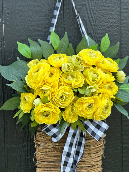 Yellow Ranunculus basket wreath