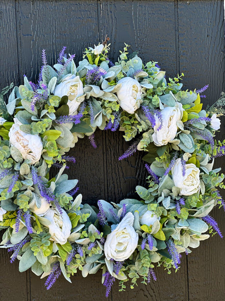 Lavender and peony wreath