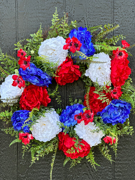 Patriotic wreath - 4th of July wreath - red white and blue wreath