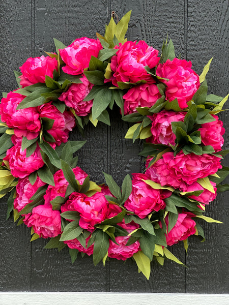 Bright pink peony wreath