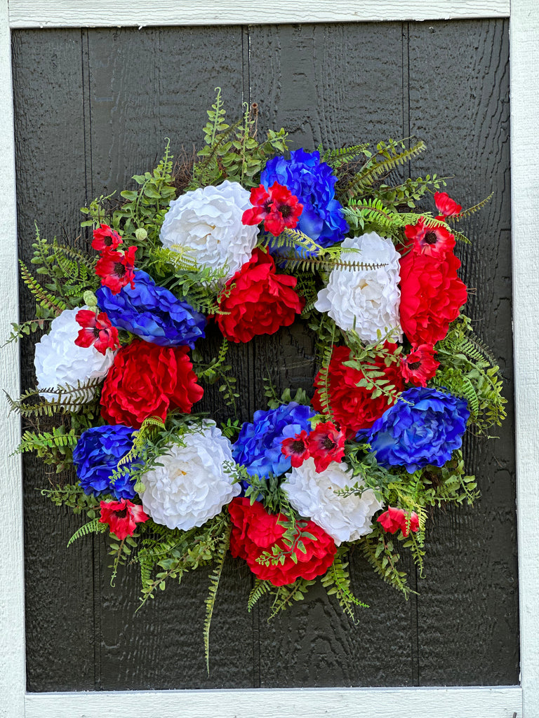 Patriotic wreath - 4th of July wreath - red white and blue wreath