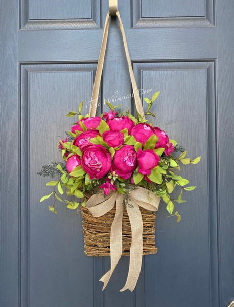 Peony basket wreath- peony wreath - spring wreath
