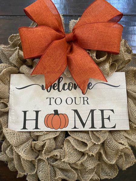 Fall burlap wreath - burlap wreath - welcome home wreath