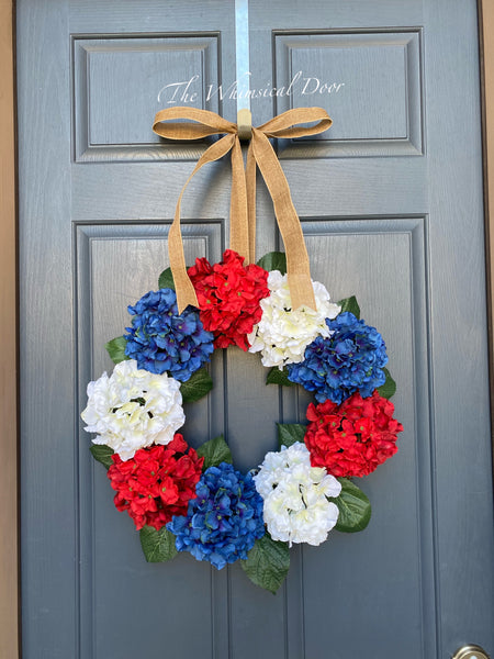Patriotic hydrangea wreath- hydrangea wreath