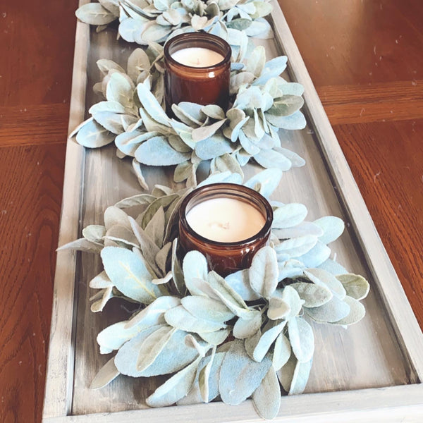 Candle ring- lambs ear eucalyptus wreath