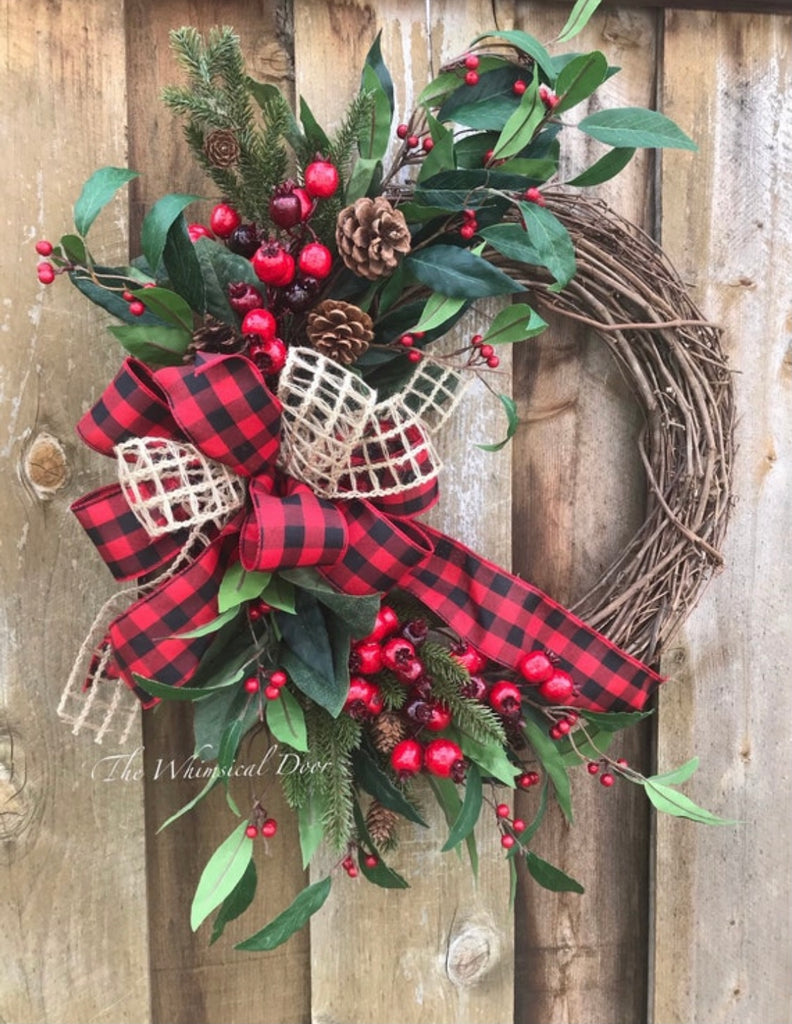 Farmhouse Christmas wreath - Berries and Eucalyptus wreath