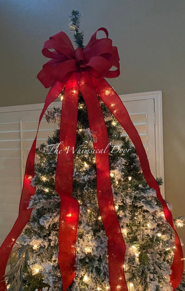 Red Burlap tree topper bow