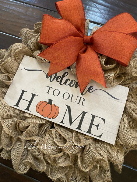 Fall burlap wreath - burlap wreath - welcome home wreath