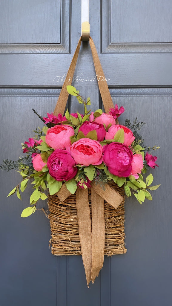 Hanging Basket Summer Wreath with Peonies - Modern Glam